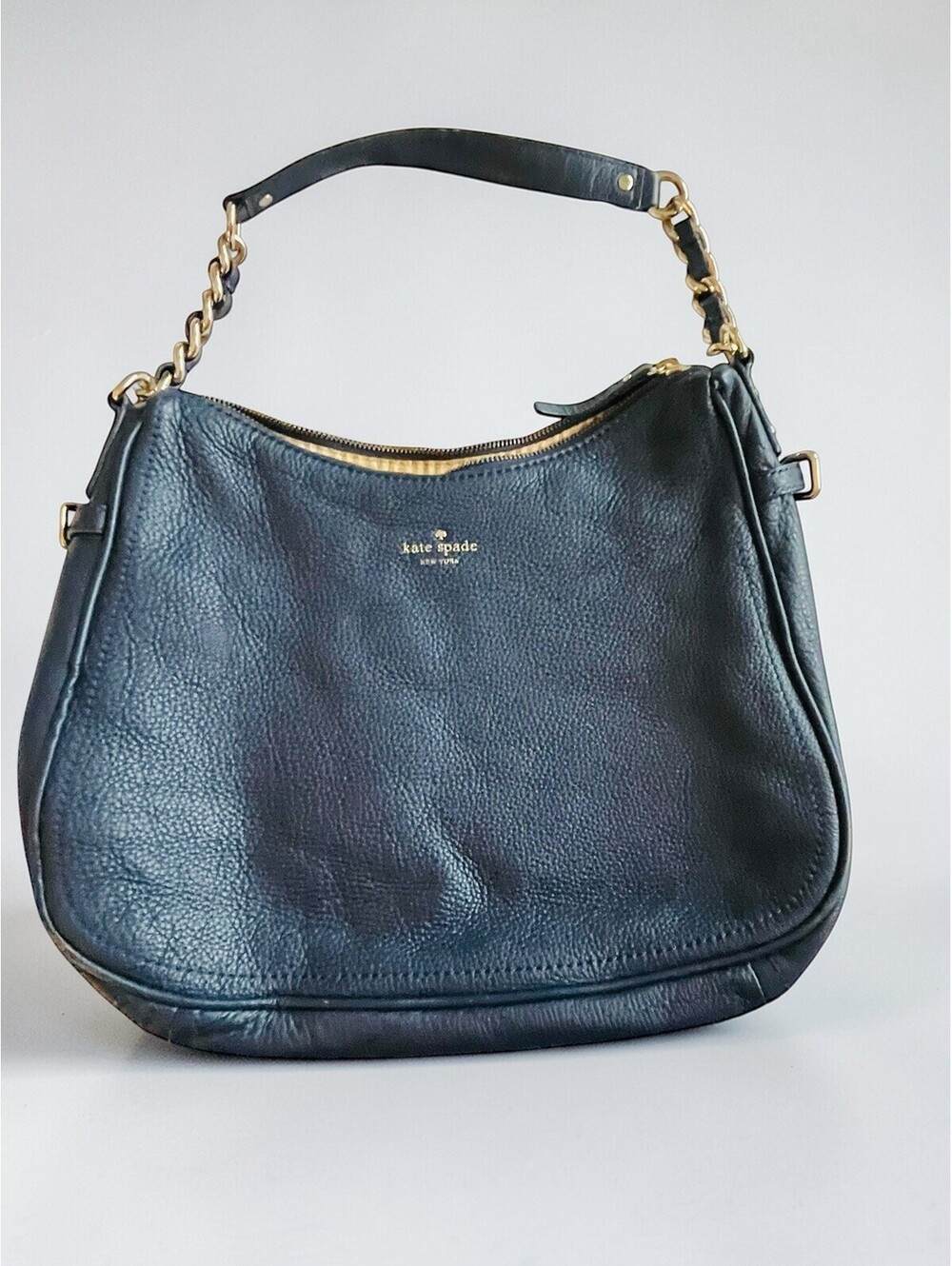 KATE SPADE Pine Street Finley NAVY Pebbled Leather Hobo Shoulder Bag, 12.5 x 10”